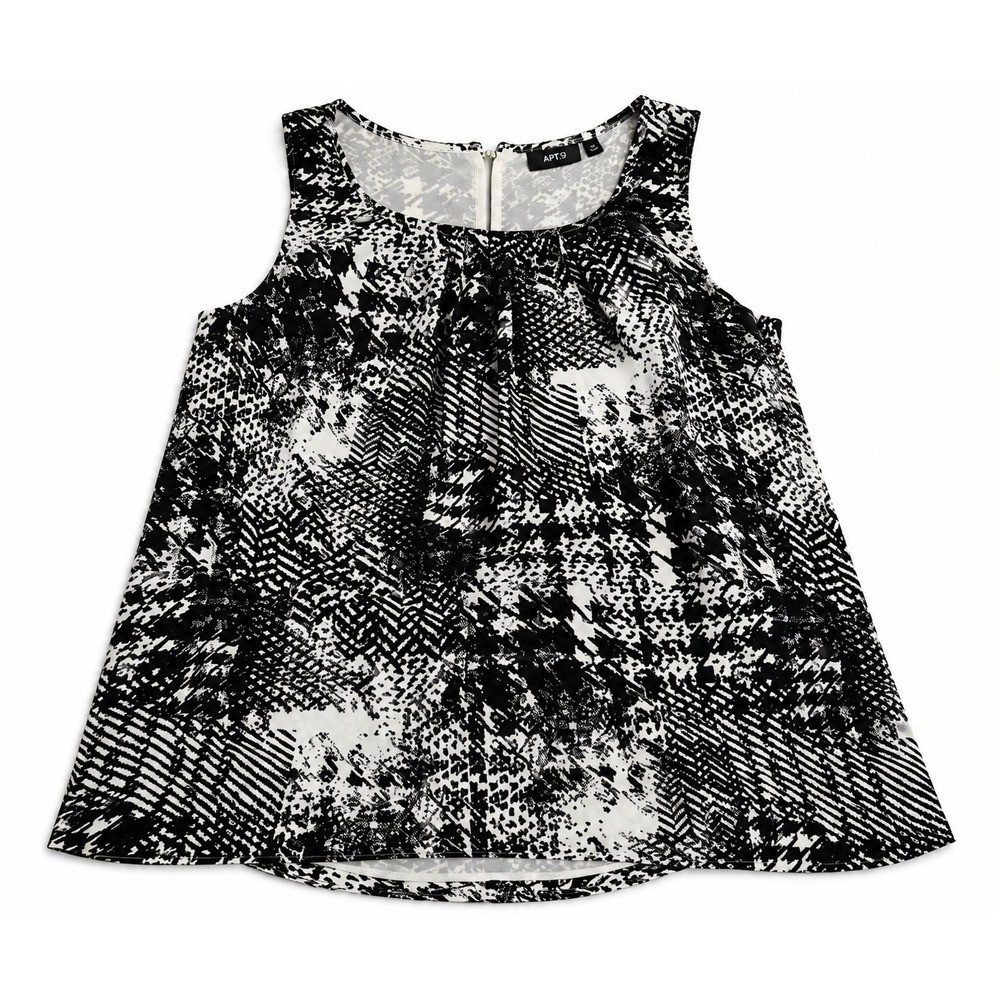 Apt. 9 Womens XS Black White Abstract Print Sleeveless Blouse High Neck Top